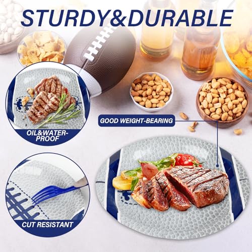Image of Qyeahkj 25 Guests Cowboys Football Party Plates and Napkins Supplies American Football Team Platters Tableware Set Touch Down Blue & White Decor Favors for Football Fans Boy Sports Team Theme Party