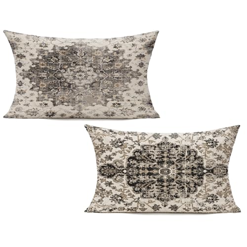 VAKADO 12x20 Set of 2 Lumbar Throw Pillow Covers Boho Black Decorative Outdoor Farmhouse Vintage Rust Coral Cushion Cover for Couch Home Decor Living Room