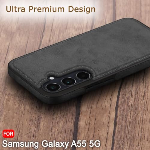 Image of MOBILOVE PU Leather Flexible Shockproof Design Back Case Cover for | Samsung Galaxy A55 5G (Black)