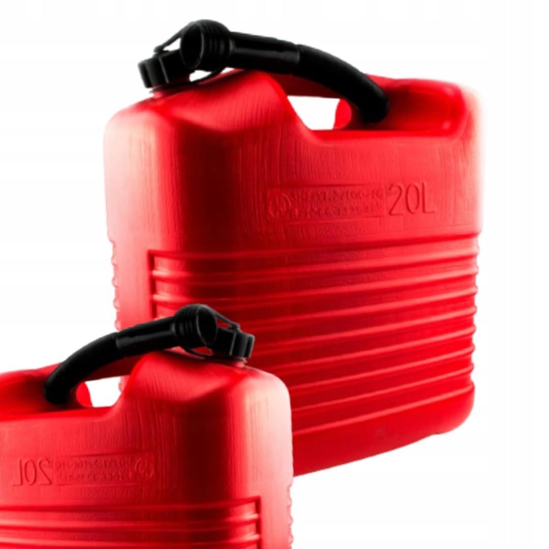 lata de combustible de plástico - con boquilla flexible - recipiente robusto y hermético para gasolina y diésel - ideal como reserva - 20 L - rojo