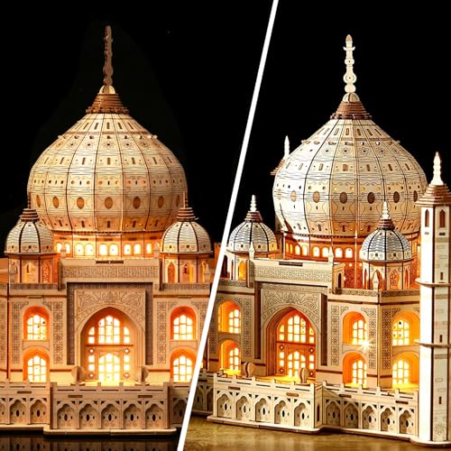 3D Wooden Puzzle for Adults, Taj Mahal Wood Model with Led Light, Self-Assembly Mechanical Building Kit Handicraft Brain Teaser Game Hobbies Toy, Birthday Gift for Women Men, Home Decor, 388 Pieces - Thumbnail 5