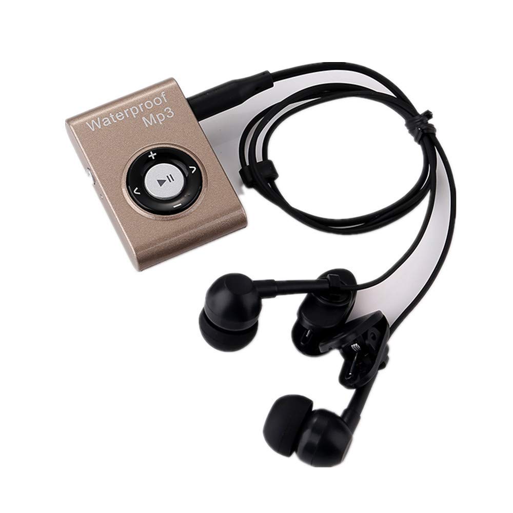 Lecteur MP3 étanche IPX8 intégré 8 Go pour sport, natation, course, plongée, surf, musique avec radio FM et fonction Shuffle Casque Hi-Fi (doré)