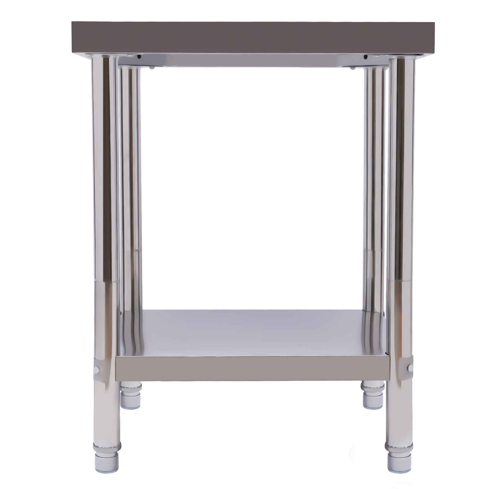 Edelstahl Arbeitstisch 60 x 45 cm 2 Böden Edelstahlregal Küchentisch Gastro Tisch Gastro Schwerlastregal Küchenregal Edelstahl mit Tischfußpolster Lebensmittelzubereitung Tisch Bis 400kg