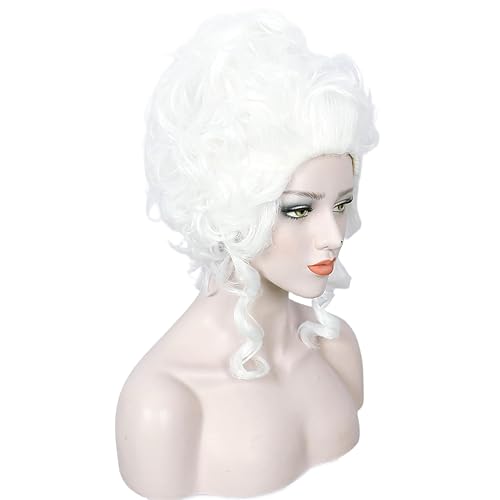 Miniatura 7 de Linfairy Peluca media roja y plateada para disfraz de Halloween peluca larga