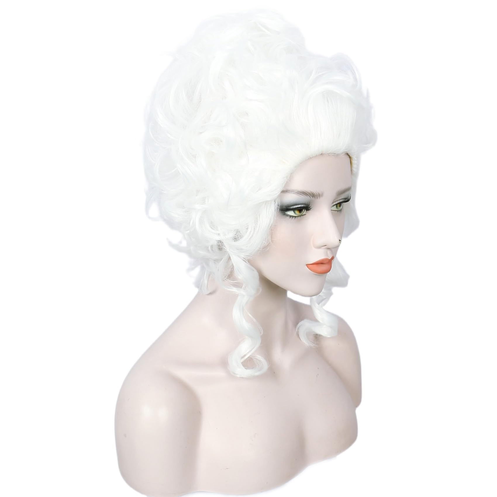 Linfairy Peluca de Cosplay de Halloween rizada del siglo 18 para adultos y mujeres en estilo victoriano (Blanco)