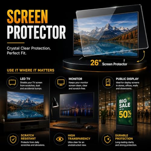 Image of ULTRAMAC 26 inch Vertical 3mm Acrylic TV Screen Guard | 9H Hardness | Scratch & Splash Resistant | ISO Certified Protection with Ultra HD Clarity