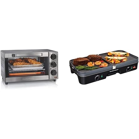Amazon.com: Hamilton Beach Sure-Crisp - Horno tostador para freidora de  aire, capacidad de 4 rebanadas, acero inoxidable (31403) y parrilla  eléctrica interior 3 en 1 + plancha, 8-Serving, (38546), color negro : Todo  lo demás
