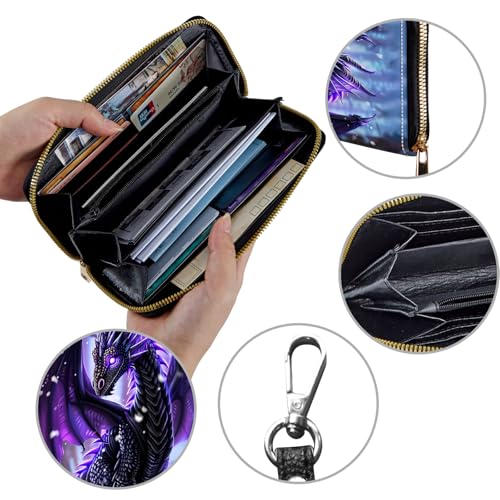 Image of Women's Wallets,Credit Card Holder Money Leather Long Wallet with Wristlet,Large Capacity with Zip-Around Phone Purse for Women Ladies Girls,Cute Little Dragon
