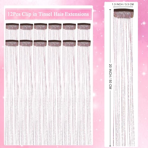 Ainani 12Pcs Hair Tinsel Clip In 20Inch Clip In Hair Tinsel Pink Glitter Tinsel Hair Extensions Heat Resistant Fairy Hair Sparkly Hair Accessories For Girls Women Kids thumb #1