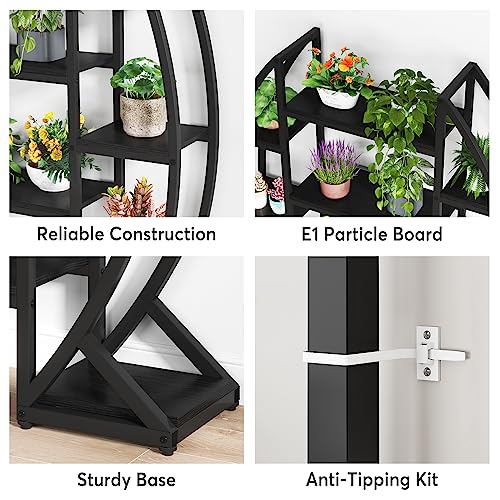Image of Tribesigns Curved Plant Stand Indoor, 8 Tiered Large Metal Plant Shelf, 69 inch Tall Industrial Flower Pot Stand Display Rack for Indoor Living Room, Balcony, Patio (Black)