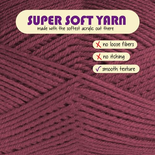 Image of Acrylic Yarn for Crocheting & Knitting - Soft Crochet Yarn for Crocheting, 3 Pack of 370 Yards, Perfect for Crafts & Amigurumi, Medium Worsted Weight 4, Berry