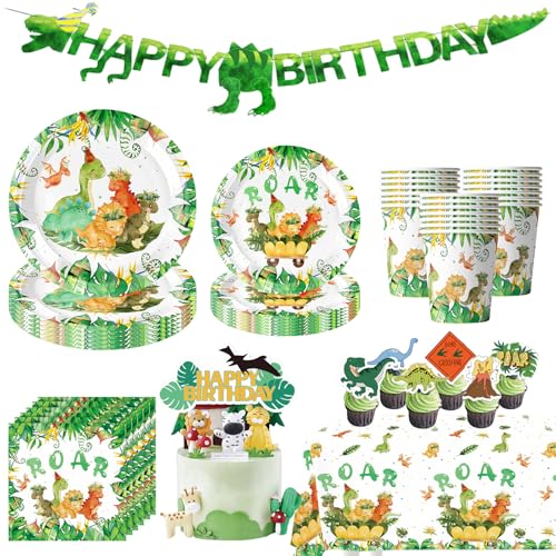 123PCS Dinosaur Birthday Party Decorations,Dino Party Supplies Serves 24