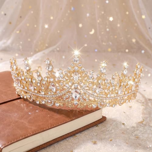 Corona de reina con diamantes de imitación finos para novias y tiaras de boda 7