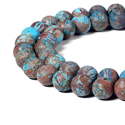 Image of BEADNOVA 8mm Crazy Matte Blue Lace Agate Gemstone Round Loose Beads for Jewelry Making (45-48pcs)
