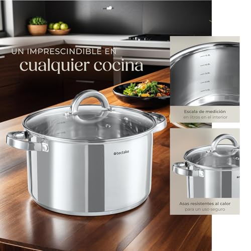 tectake® Batería de Cocina, 15 Piezas, Juego de Ollas y Sartenes con Tapas, Acero Inoxidable, Antiadherente, Apto para Inducción, Gas y Eléctrico, Fácil Limpieza, Ideal para Cocina y Lavavajillas - imagen 3
