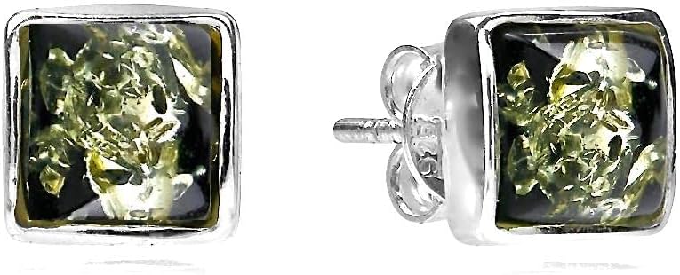 Ian and Valeri Co. Amber Green Sterling Silver Stud Square Earrings