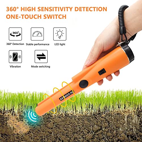 Metal Detector Pinpointer, Ip66 Waterproof Handheld Pin Pointer Wand, 360° Search High Accuracy Pinpointing Finder Probe With Buzzer Vibration + 9V Battery For Treasure Hunting Gold Jewelry(Orange) #TOP2