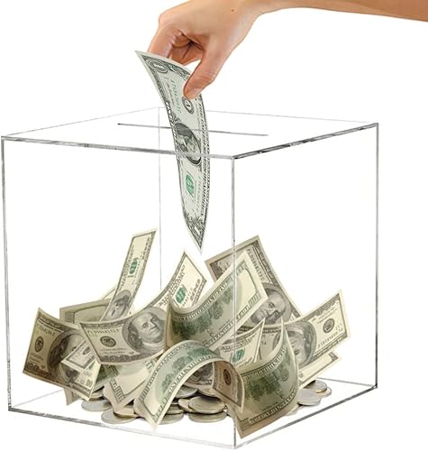 Caja de dinero transparente para alcancía, caja de dinero de acrílico, caja de cambio de monedas, caja de ahorro de dinero para adultos y niños,