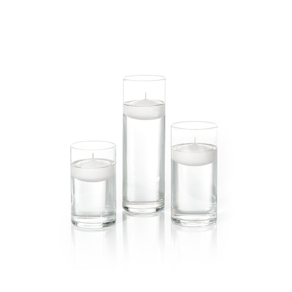 yummi Set of 18 Floating Candles and Cylinder Vases - White