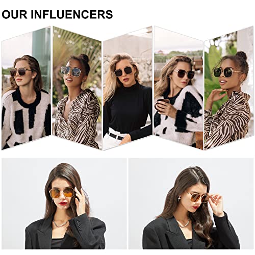 SOJOS Retro Square Polarized Sunglasses for Women Vintage Square Shades UV400 Large Metal Frame SJ1166B2
