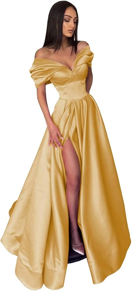 Amazon.com: RFYRNFYN Black Prom Dresses for Teens Off The Shoulder Plus  Size Evening Dress with Slit Pleated Stain Party Dress Size 18W : Clothing,  Shoes & Jewelry