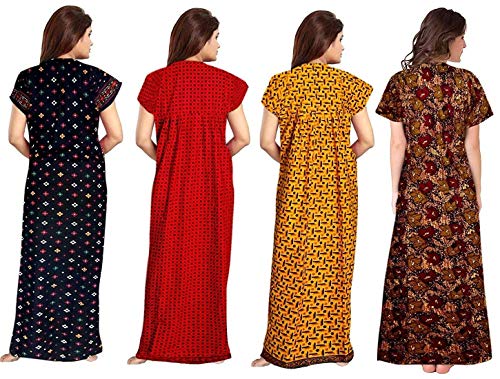 Image of Nighty for Women Cotton Printed Maxi Gown Ankle Length Nighty Night Dress Gown for Women Maxi - Free Size (Pack of 4)