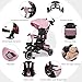 Kinder King Kids Tricycle, 8 in 1 Folding Toddler Trike w/Adjustable Push Handle, Rotatable Seat, Adjustable Canopy, Bell, Five-Point Harness, Storage, Bike Tricycle for Toddlers 1-3, Pink