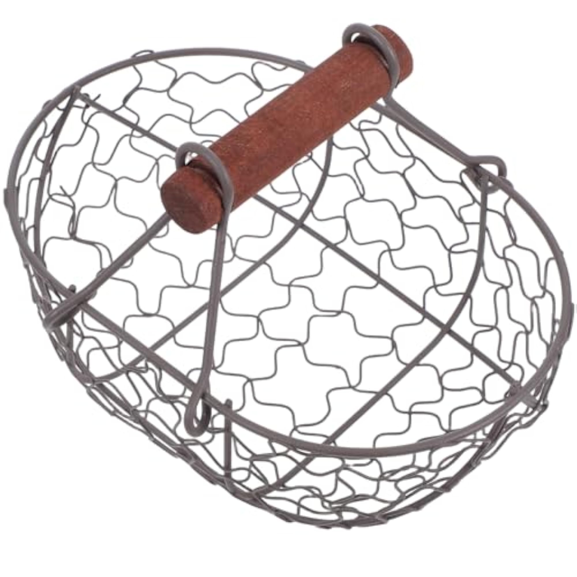 Vintage Iron Wire Egg Basket, Rustic Kitchen Storage Holder for Fruit Bread
