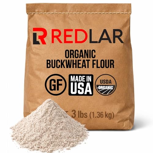 Redlar Fine Organic Buckwheat Flour | Gluten Free Flour | USDA Organic, Non-GMO, Kosher | Ideal for Pancakes, Waffles, Muffins, Quick Breads, & Crepes | 3 Lb (Pack of 1)