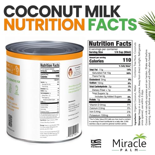 Image of Miracle Palm Coconut Milk Unsweetened - Coconut Milk Canned, Additive Free Organic 96 Fl Oz (Pack of 6)