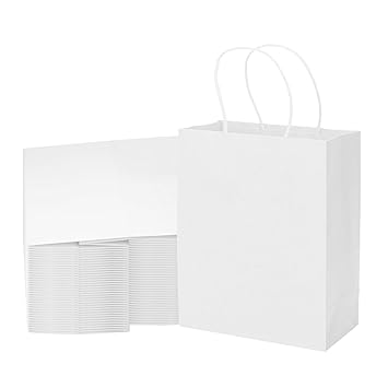 White 100 Pack 10.5x8.3x4.3 Inch Gift Bags,Paper Bags With Handles,Paper Bags,Birthday Gift Bag,Gift Bags Bulk,Paper Lunch Bags,Party Bags,Gift Bags Medium Size,Wrapping Paper Bags,Goodie Bags