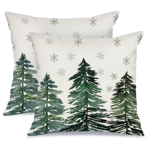 AACORS Christmas Pillow Cover 18X18 Set of 2,Christmas Trees Snowflake Decorations Winter Pillow Case Decor for Home Sofa Couch AA317-18