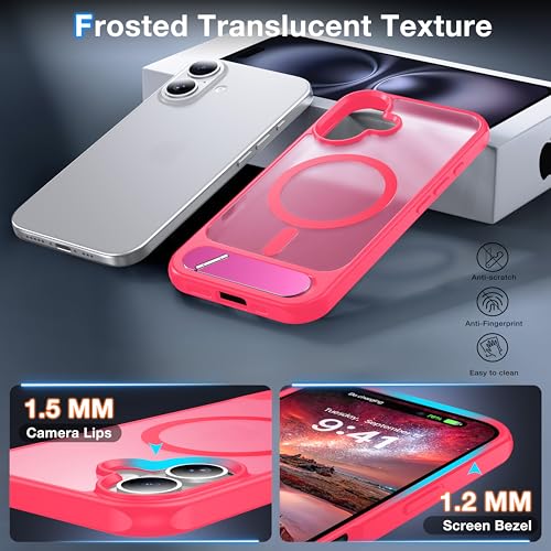 Coque iPhone 16 magnétique antichoc silicone rose béquille support de charge - 6