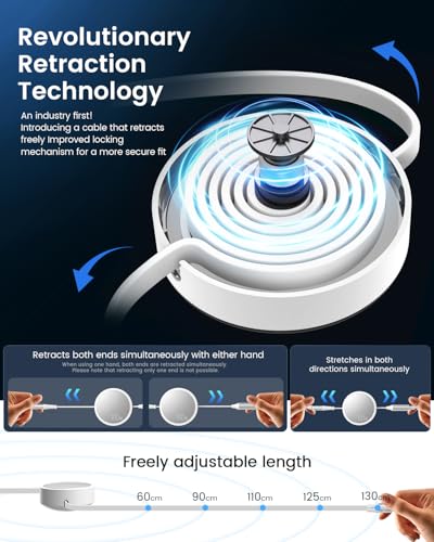Image of CAFELE Retractable Charging Cable, 100W USB C Fast Charger Cable 3 in 1 with [30-130cm] Adjustable Length, Multi-Port Cord for Laptop, Phone, Car, Travel - PD3.1 /QC5.0（White）