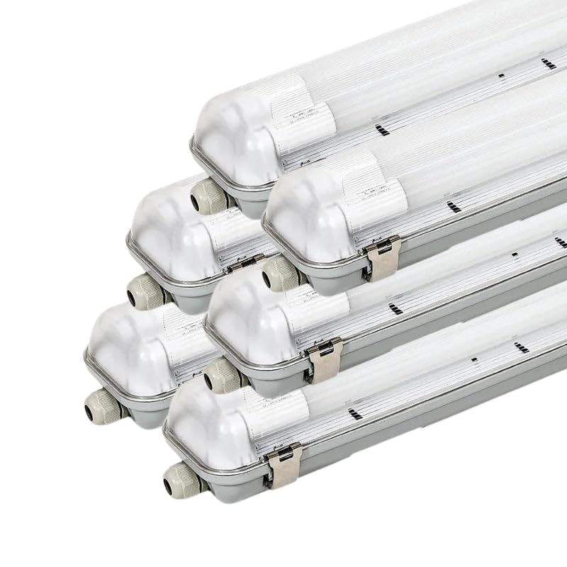 SILAMP Kit de Réglette LED IP65 + 2 Tube Néon LED 120cm T8 18W - Pack de 6 - Blanc Froid 6000K - 8000K