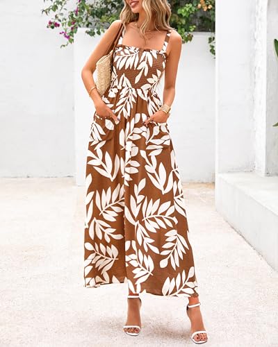 PRETTYGARDEN Womens Summer Dresses 2025 Casual Spaghetti Strap Ruffle Smocked Flowy Floral Print Maxi Dress with Pockets3