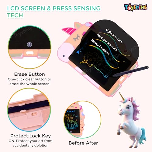 Image of Toyshine Unicorn Design Writing Tablet LCD Tab Drawing Pad Doodle Board for Kids 3-10 Years Old Boys /Girls Gifts Education Learning Toys