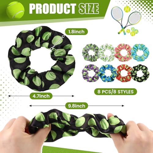 Yuxung 8 Pcs Tennis Satin Scrunchies Silk Hair Ties Tennis Sport Hair Accessories Elastic Hair Bands Hair Bow Ropes Ponytail Holders Tennis Gifts for Women Girls - Thumbnail 2