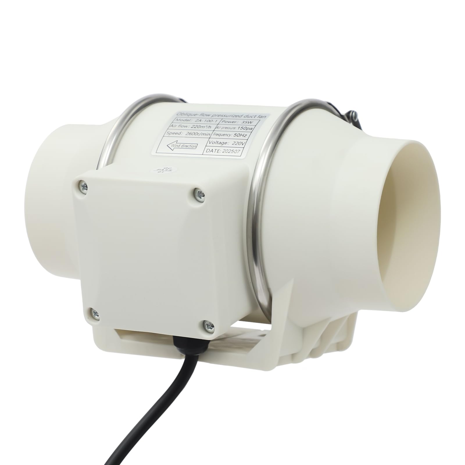 Wentylator rurowy 100 mm, 28 W, 220 m³/h, wentylator kanałowy, z silnikiem miedzianym, cichy, do nawiewu powietrza, kuchni, łazienki, WC, szklarni, garażu