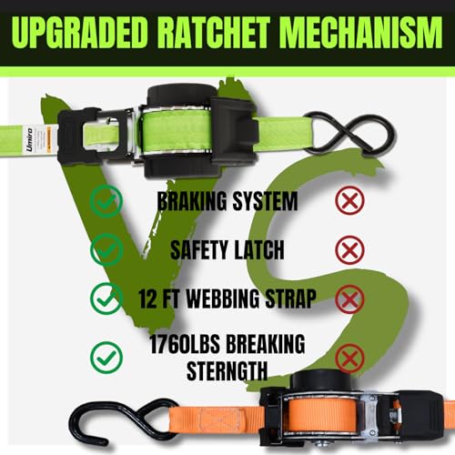 Image of Retractable Ratchet Straps 1 Inch x 12 Feet Heavy Duty Tie Downs,1760lb Break Strength,Self Retracting for Truck,Cargo,Trailer,Motorcycle,ATV,UTV (Fluorescent Green, 4pack)
