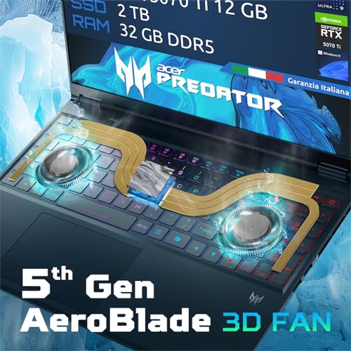 Acer Predator Helios Neo 16s Ai, Pc Gaming Portatile, Intel Ultra 9 275HX, GeForce RTX 5070Ti 12GB, RAM 32GB DDR5, SSD 2TB (2x1Tb), Display 16" Oled 240Hz, Thunderbolt 4, WiFi 6E, Tastiera RGB, Win 11 - Notebook - Immagine 4
