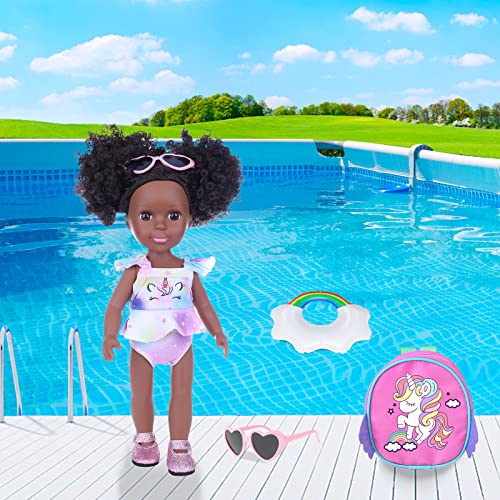 Muñeca negra de silicona con accesorios temáticos unicornio miniatura 5