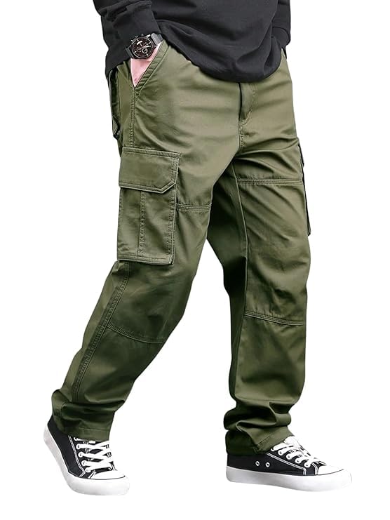 Men Cargo Pants 100% Cotton | Relaxed Fit Utility Cargos for Men with 6 Pockets | Breathable Durable Fabric | Casual Streetwear Travel & Outdoor Pants