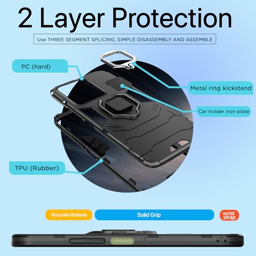 Image of Pikkme Back Cover for Redmi 13C 4G / Redmi 13C 5G Back Cover | D5 Tough Armor Bumper | 360 Protection Case | Ring Holder Stand Bumper Case (Black)