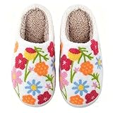 Gainheart Cute Flower Slippers for Women Men,Mother's Day Mom Slippers Color Embroidered Sunflower Fuzzy Cozy Floral Slippers,House Shoes Indoor Outdoor Flower 42-43