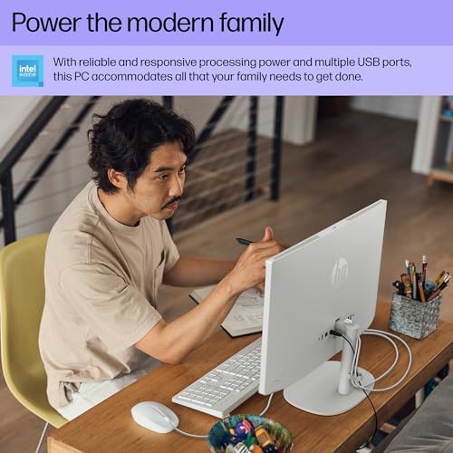Image of HP 22 inch All-in-One Desktop PC, FHD Display, Intel N200, 8 GB RAM, 256 GB SSD, Intel UHD Graphics, Windows 11 Home, 22-dg0012 (2024)