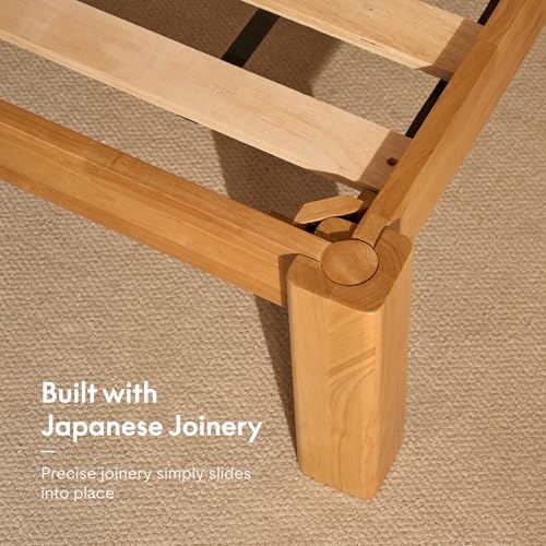 Image of FLEXISPOT Hako G2 Japanese Joinery Bed Frame, Solid Rubberwood Queen Platform Bed, IAS & SGS Certified, Japandi Minimalist Style, Noise-Free, No Tools Assembly, 10-Year Warranty, Natural Oak