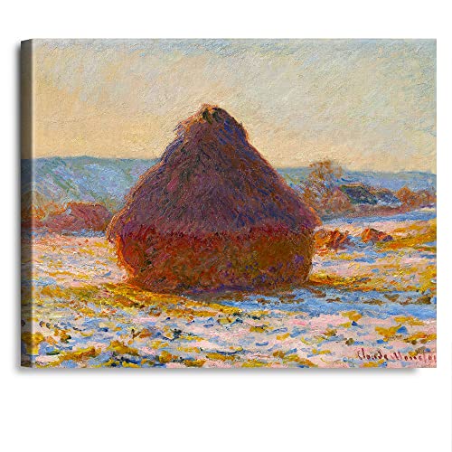 A&T ARTWORK Grainstack in the Sunlight,Snow Effect by Claude Monet The World Classic Art Reproductions, Giclee Canvas Prints Wall Art for Home Decor,24x30 inches