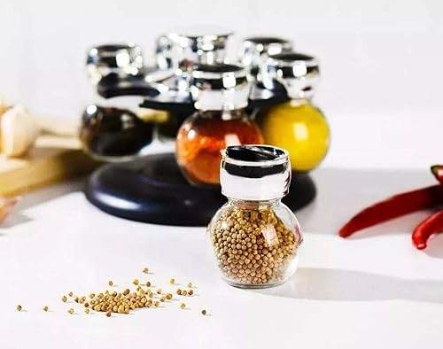 Conjunto 6 Porta Tempero de Vidro com Tampa Plástico e base Giratória Poli Preta 17cm x 11cm - Wolff