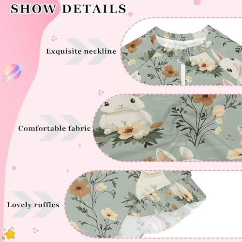 ALAZA Cute Bunny Rabbit Flower Blossom Girls One Piece Swimsuit Long Sleeve Rash Guard Swimsuits UV 50+ Swimwear Zipper4